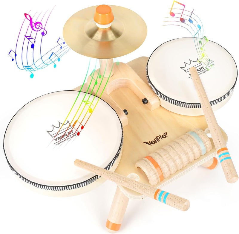 Vanplay Toddler Drum Set - 5 in 1 Wooden Musical Toys for Toddlers 3+, Montessori Toys for Baby Boy Girls Easter Birthday Gifts for Kids Age 3 4 5 6 - Image 1